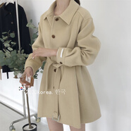 GUXISEN卾爾多斯市產(chǎn)雙面羊絨大衣女小個(gè)子短款25年韓版 a型單排扣襯衫袖 奶油黃 均碼