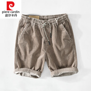 皮爾卡丹（pierre cardin） 針織復(fù)古燈芯絨短褲男士日.系松緊腰抽繩休閑寬松夏季條絨純 杏色 L