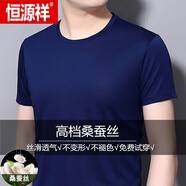 恒源祥（HYX）父親節(jié)禮物短袖t恤男2025年夏季桑蠶絲圓領(lǐng)半截袖中年純色體恤 藏青色 2XL (180)