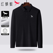 紅蜻蜓（RED DRAGONFLY）長袖T恤男商務(wù)休閑翻領(lǐng)時(shí)尚微彈印花百搭polo上衣打底衫 黑色 2XL