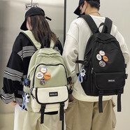 叢林?zhù)B 潮流雙肩包男士大容量旅行背包休閑初中生高中大學(xué)生書(shū)包女時(shí)尚百搭 綠色【太空人+隨機4個(gè)徽章】