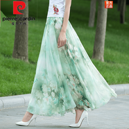 皮爾卡丹（pierre cardin）波西米亞半身裙女夏季顯瘦百搭高腰雪紡碎花松緊腰大擺仙長(cháng)裙子 綠百合 M