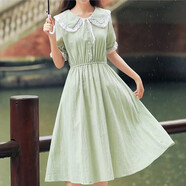 景怡依12-20歲初中學(xué)生連衣裙子女夏裝13大童女孩長(cháng)款16高中生中小學(xué)生  草綠色 L