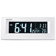 SEIKO日本精工時(shí)鐘插電式電源電池供電常亮液晶顯示溫度日歷電子小鬧鐘 QHL081S銀色