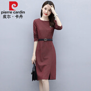 皮爾卡丹（pierre cardin）晚禮服裙女高貴年輕婚宴裝小個(gè)子正式場(chǎng)合連衣裙2023早春新款 棗紅 XL 適合116-125斤