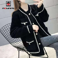 AEMAPE短外套女2025春秋冬季新款時(shí)尚休閑百搭小香風(fēng)流行短款名媛外套 黑色-珍珠扣 2XL _130-150