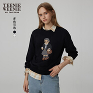 Teenie Weenie小熊秋季簡(jiǎn)約圓領(lǐng)套頭衛衣學(xué)院風(fēng)短款上衣休閑時(shí)尚女 黑色 S (160) 【尺碼偏大，建議拍小一碼】