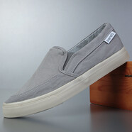 男帆布鞋一腳蹬潮流懶人鞋青年百搭厚底板鞋休閑簡(jiǎn)約老北京布鞋子 灰色 39  男款