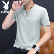 花花公子（PLAYBOY）短袖T恤男夏季休閑商務(wù)薄款半袖純色V領(lǐng)棉質(zhì)透氣上衣 淺綠 L 