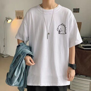 嘉曄（JIAYE）短袖t恤男夏季潮牌日系上衣五分袖圓領(lǐng)T恤學(xué)生簡約休閑半袖體恤 小恐龍白色 L