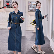 AEMAPE秋冬牛仔裙子質(zhì)感高級感春秋女裝2025年新款長(cháng)袖連衣裙女氣質(zhì)顯瘦 藍色 M 【建議95-105斤】