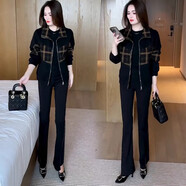 憶靈休閑格子短外套女2025秋季新款洋氣百搭小個子減齡短款夾克上衣 咖格 2XL 【125-135】