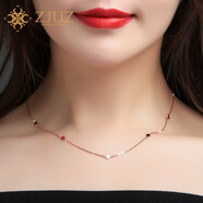 ZJUZ18K金項鏈女四葉草項鏈簡約鎖骨鏈彩金項鏈時尚情人節(jié)禮物送女友 18K玫瑰金色（彩四葉草項鏈）