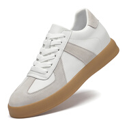 邁步斯樂(lè )（MAIBUSILE）內增高小白鞋男生復古潮流德訓鞋真皮春秋運動(dòng)休閑增高鞋輕熟板鞋 白灰色增高6CM 37