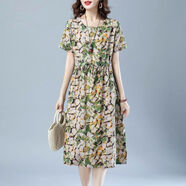 UKCF連衣裙棉麻棉麻連衣裙女夏季2022夏裝新款女裝時(shí)尚碎花亞麻休 176#綠色 L 115-128斤