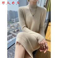 RLAS中長款100%純羊毛連衣裙女半高領(lǐng)秋冬新款毛衣裙時(shí)尚洋氣修身打底 本青色 S 160
