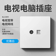 LSNUO網(wǎng)線插座面板雙位網(wǎng)口面板六類千兆網(wǎng)線插座面板電視電話二合一 【電視+電腦】插座*白色