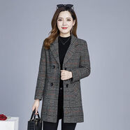 RGPX25新款秋冬毛呢大衣中老年媽媽裝洋氣寬松加厚中長(cháng)款西裝格子外套 灰色（春秋款） 3XL （建議125-140斤）