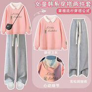 夢伊藍(lán)（MENGYILAN）女童刺繡寬松衛(wèi)衣套裝秋季2023新款大童洋氣闊腿褲兩件套女孩秋裝 深灰色 140
