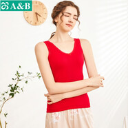 AB內衣女士全棉本命年大紅彈力蕾絲花邊打底衫吊帶衫女式背心8191 大紅 3XL