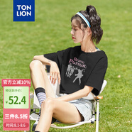 唐獅（TonLion）2025女圓領(lǐng)印花短袖T恤 黑色 S
