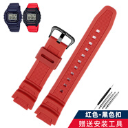 奢鷗適配卡西歐W-218H/AE-1200/1100/F-108/SGW300W-800H系列硅膠表帶 紅色-黑色扣 0mm