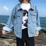 蘭威費雷牛仔外套女春秋新款韓版學(xué)生寬松黑色牛仔服短款上衣女潮 藍(lán)色 M （90-105斤）
