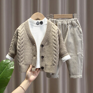 蓓馨貝男童春裝三件套一歲寶寶衣服兒童針織開衫套裝3小男孩韓版休閑裝2 卡其色毛衣開衫套裝  110
