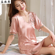 蘇洛尋時(shí)尚睡裙女夏冰絲家居服連衣裙薄款短袖大碼絲質(zhì)睡衣女夏天睡裙 286款咖啡色 M(80-100斤)