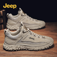 Jeep（吉普）男鞋秋季新品輕便登山鞋網(wǎng)面休閑鞋子男軟底運(yùn)動(dòng)跑步鞋男 1033沙色 40