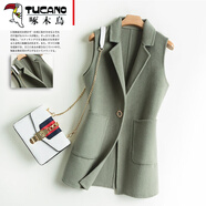 啄木鳥(niǎo)雙面舒適大衣女新款中長(cháng)款毛呢外套背心馬甲一?？?綠色 M