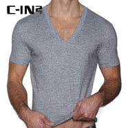 C-IN2 進(jìn)口男士短袖T恤純棉性感V領(lǐng)運動(dòng)打底上衣4111 灰色070 M