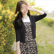 KAROND新品裙子外搭披肩防真絲短款2021潮韓版針織開(kāi)衫外套女短款薄款外搭小披肩外套百搭空調防曬 601黑色 M : 建議40-45Kg 穿