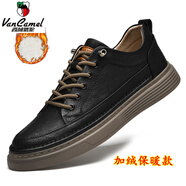 西域駱駝（VANCAMEL）小碼36 37真皮英倫小皮鞋男士秋冬季商務(wù)一腳蹬休閑皮鞋鞋子男款 黑色---加絨款 37 皮鞋碼