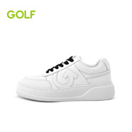 高爾夫（GOLF）男鞋牛皮厚底休閑鞋男防滑耐磨百搭板鞋透氣時尚撞色休閑鞋男 白色 41