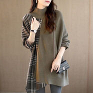 恒源祥 拼接中長(cháng)款長(cháng)袖毛衣女裝春秋寬松針織衫2025設計感蝙蝠 棕色-女士針織衫銷(xiāo)量前十 L