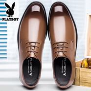 花花公子男士皮鞋真皮商務(wù)正裝鞋新款英倫辦公室頭層牛皮大碼小碼3648男鞋 淺棕色 42
