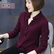 橫行道2024新款襯衫女裝上衣服休閑寬松外套長袖娃娃領(lǐng)韓版休閑襯衣 酒紅 M