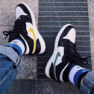 耐克（NIKE）新款女鞋Air Jordan 1 GS AJ1黑白熊貓陰陽(yáng)禁穿休閑籃球鞋板鞋 554725-052黑白鴛鴦四色多彩勾 35.5