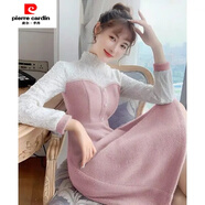 皮爾卡丹（pierre cardin）法式配大衣長(cháng)裙長(cháng)款毛衣裙過(guò)膝針織打底連衣裙女秋冬風(fēng)衣內搭裙子 粉色 S 建議80--95斤