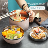 喜得潤(rùn)（XIDERUN）泡面碗帶蓋大碗套裝拉面碗便攜飯碗餐盒便當(dāng)盒保溫盒方便面碗學(xué)生 304款3件套粉色【帶餐具3件套