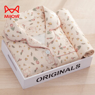 貓人（MiiOW）睡衣女士冬秋款開(kāi)衫長(cháng)袖純棉可外穿大碼休閑輕奢感兩件套 1016粉色小花兔 M 【80 95】