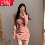 宙馨秋冬百搭連衣裙女緊身包臀長袖短裙秋冬韓版氣質(zhì)修身內(nèi)搭打底裙子 粉色 XL