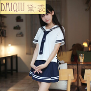 夏季日韓系海軍風(fēng)白色水手服JK女學(xué)生裝制服絲帶短袖校服cos套裝新 白色上衣+藏青裙子(含領(lǐng)帶) M