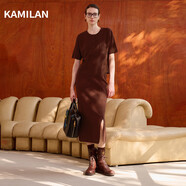 卡米蘭（kamilan）法式高腰顯瘦連衣裙女2025春季新款中長(cháng)款無(wú)袖背心裙內搭 酒紅色半身裙 L