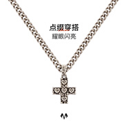 BABAMA 祝你好運系列十字架項鏈男女同款情侶生日禮物情人節送男友 男款古銀款（鏈長(cháng)52CM）