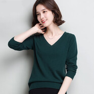NFTY羊毛衫女時(shí)尚輕熟風(fēng)減齡短款V領(lǐng)套頭毛衣羊毛秋冬打底針織衫上衣 墨綠 3XL