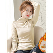 夢(mèng)蓮婭2300斤大碼女裝雙面磨毛打底衫女秋冬款修身百搭長(cháng)袖上衣德絨t恤 802杏色冬季雙面德絨加厚 M M合適80-110斤穿