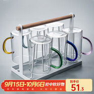 憶壺茶（YIHUTEA） 玻璃杯水杯子耐熱茶杯加厚套裝家用泡茶杯牛奶果汁喝水杯六色杯 輕顏杯6只裝+杯架300ml