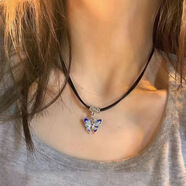 七夕情人節禮物新中式項鏈月亮小眾可愛(ài)閨蜜鎖骨鏈高級感情侶禮物 復古彩繪蝴蝶項鏈【銀色】